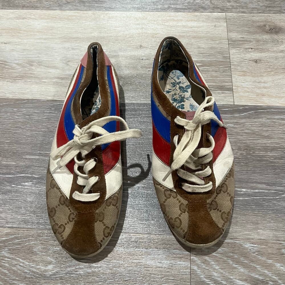 Gucci Falacer Monogram Leather Trainers Size EU 37 - Picture 2 of 7